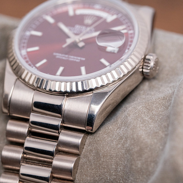 2003 Rolex Day-Date 36mm White Gold 118239 Cherry Red Dial