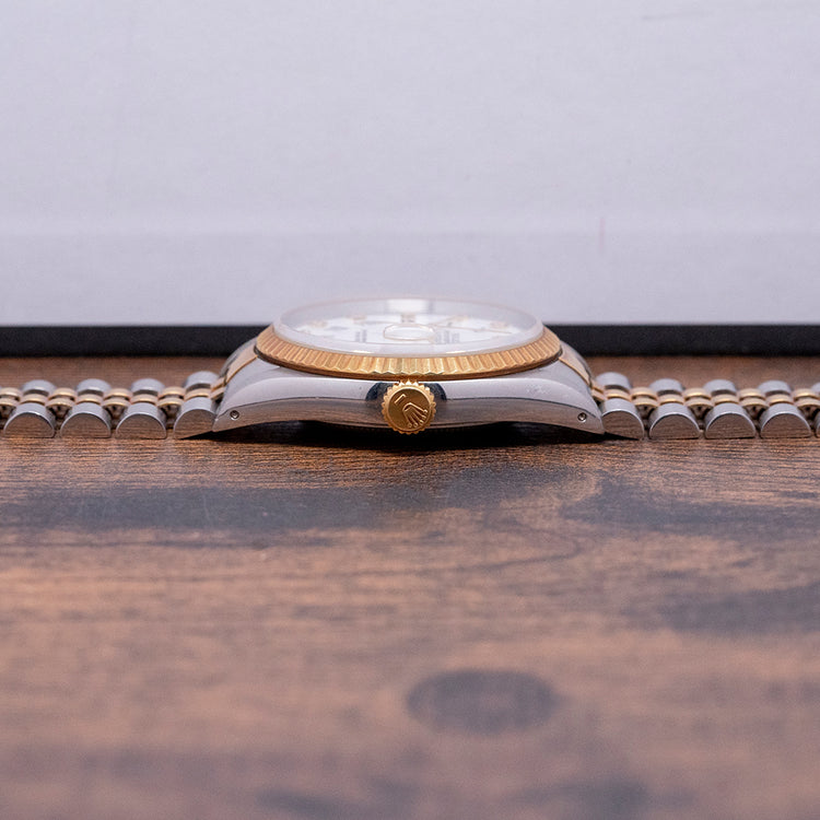 1991 Rolex Datejust 36mm White Roman 'Buckley' Diamond Dial 16233