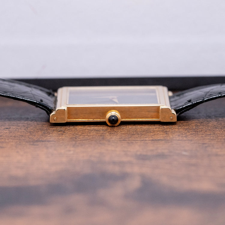 1970s Ebel 18ct Yellow Gold Black Dial 25x36mm 'Tank'