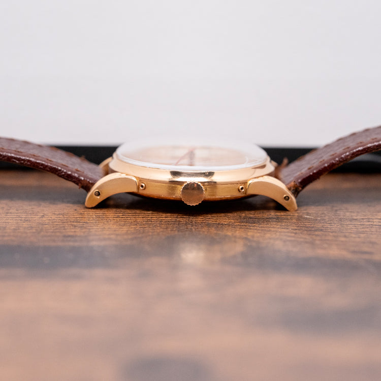 1950s Movado 18ct Pink Gold Triple Calendar Fancy Lugs 34mm