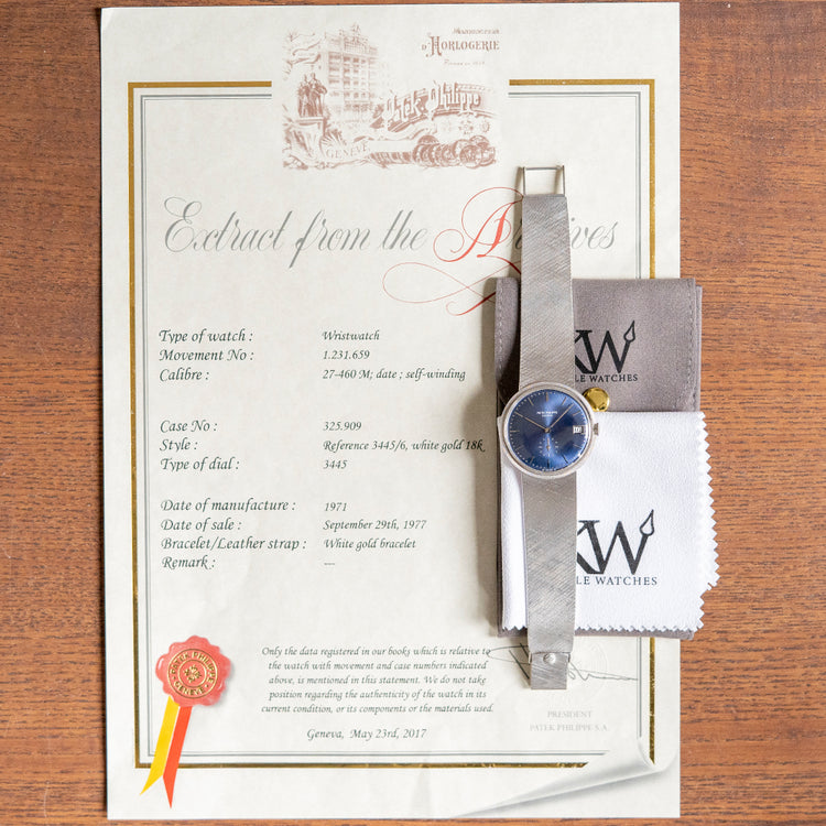 1971 Patek Philippe Calatrava Blue Sigma Dial White Gold 3445/6