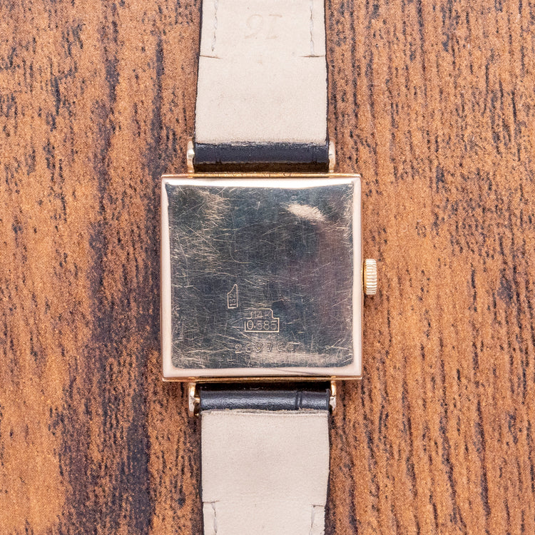 1940s Enamel 14ct Gold Hooded Lugs Anonymous Watch 25x35mm