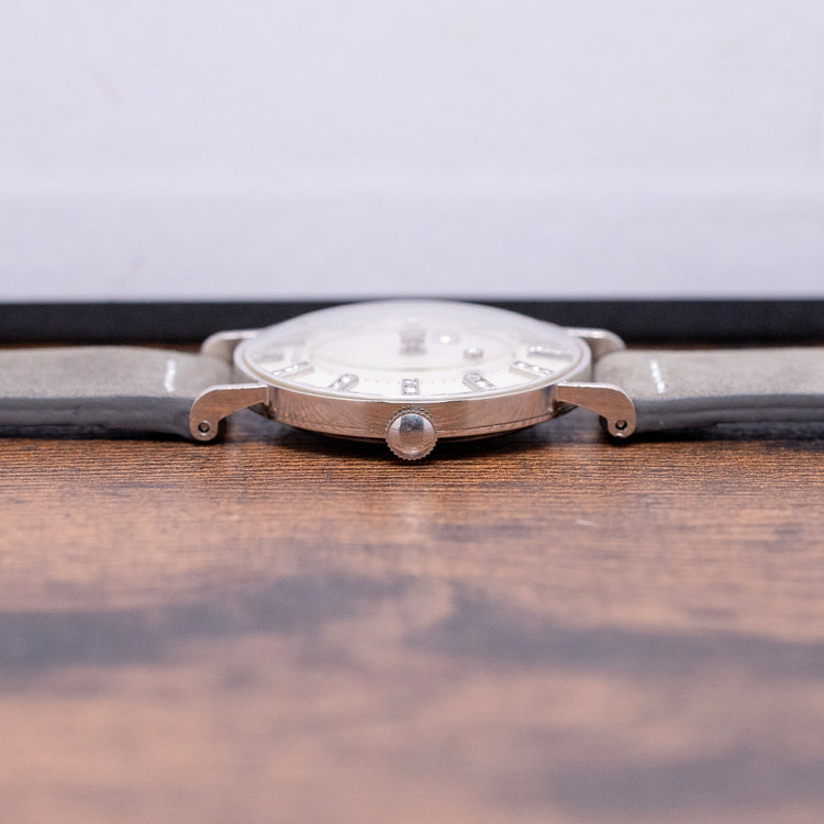1955 LeCoultre & Vacheron 14ct White Gold Diamond Mystery Hour 33mm