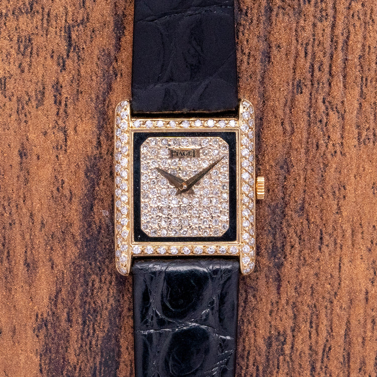 1979 Piaget Classique Yellow Gold Onyx Diamonds 40825 20x25mm