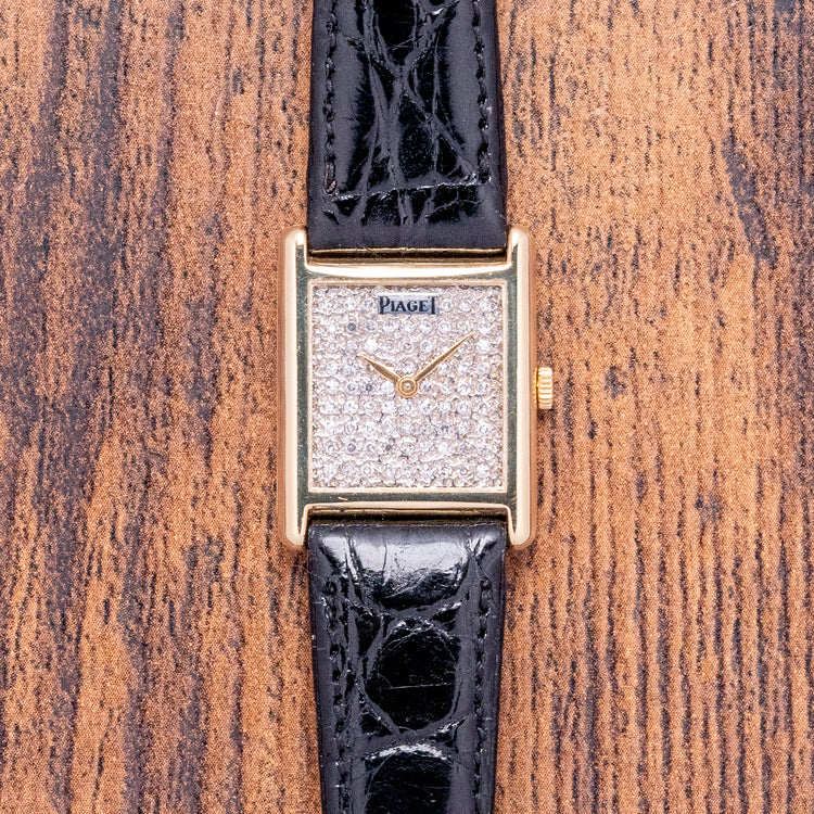 1980s Piaget Tank Tradition 18ct Yellow Gold Diamond Dial