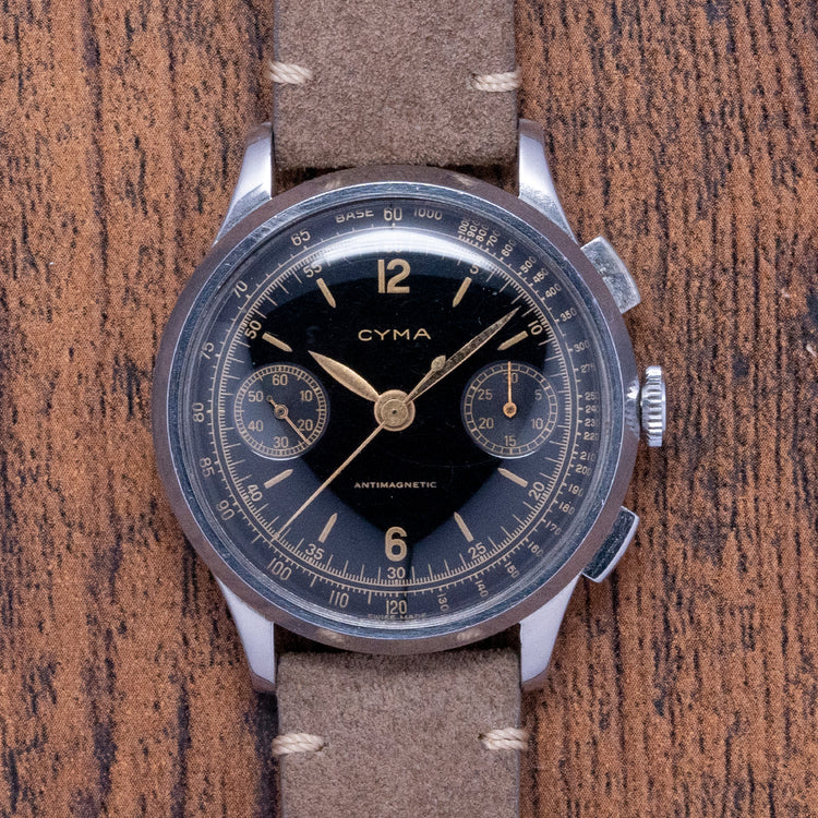 1940s CYMA Antimagnetic 36mm Steel Valjoux 22 Chronograph