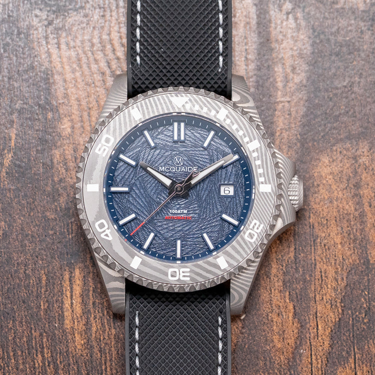 2024 McQuaide Q1-B Abyss Damascus Steel Automatic 43.5mm