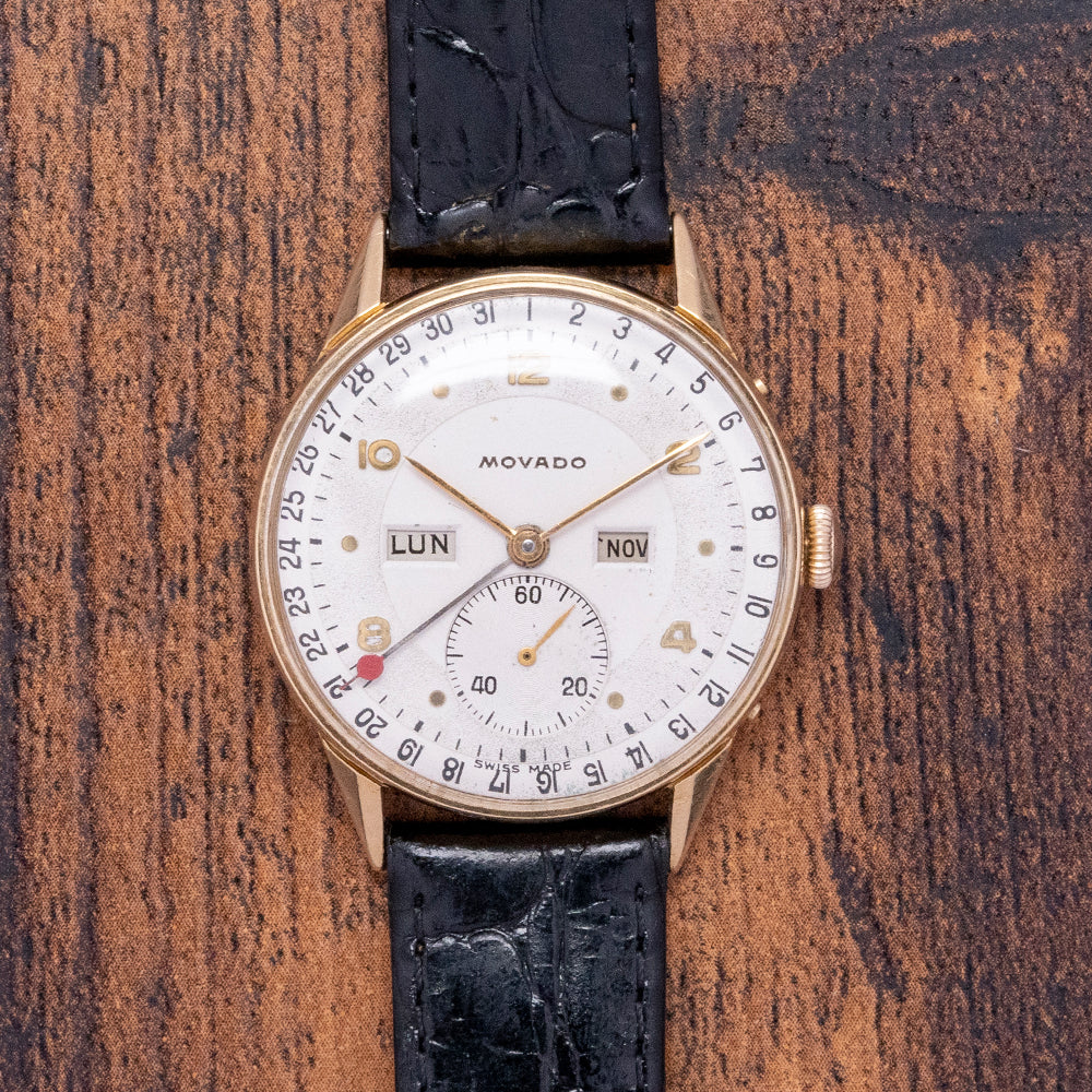 Chronograph Vintage Movado 18k Gold Watch 1940s Movado 18ct Yellow