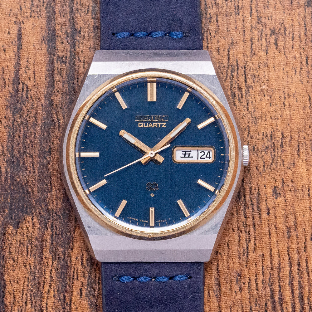 SEIKO QUARTZ SQ 腕時計 watch ブルー 1977 Seiko Quartz 'SQ' Steel & 'Gold' 35.5mm 7546-8059