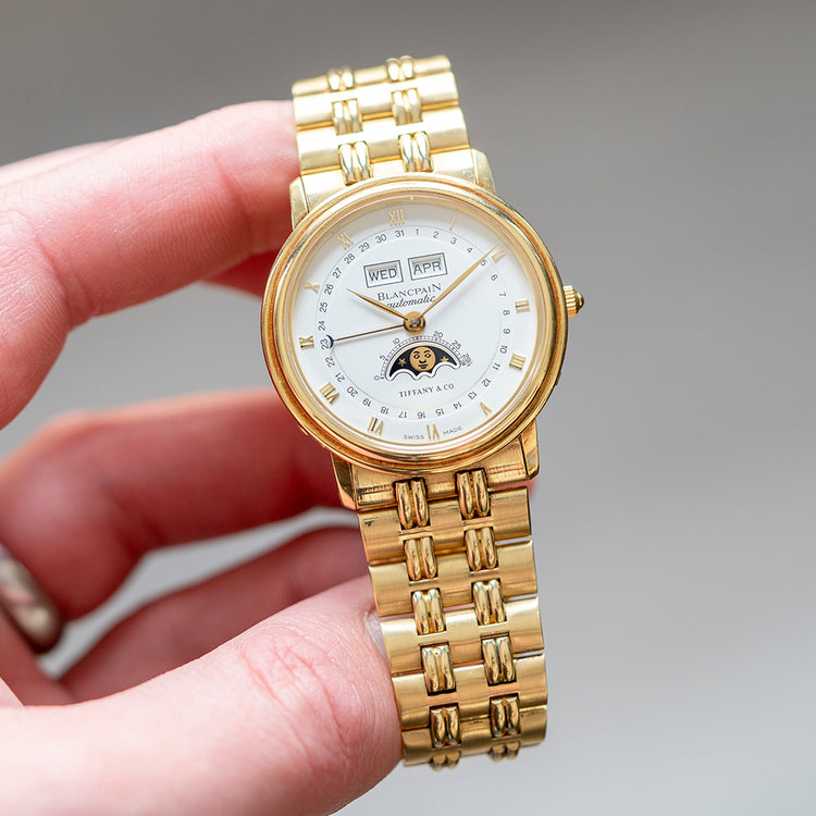 1990s Blancpain Villeret Moonphase Tiffany & Co 18ct Gold - vault
