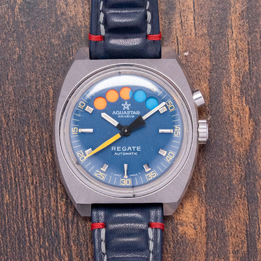 1970s Aquastar Regate Blue Dial Yacht Timer Automatic 39mm
