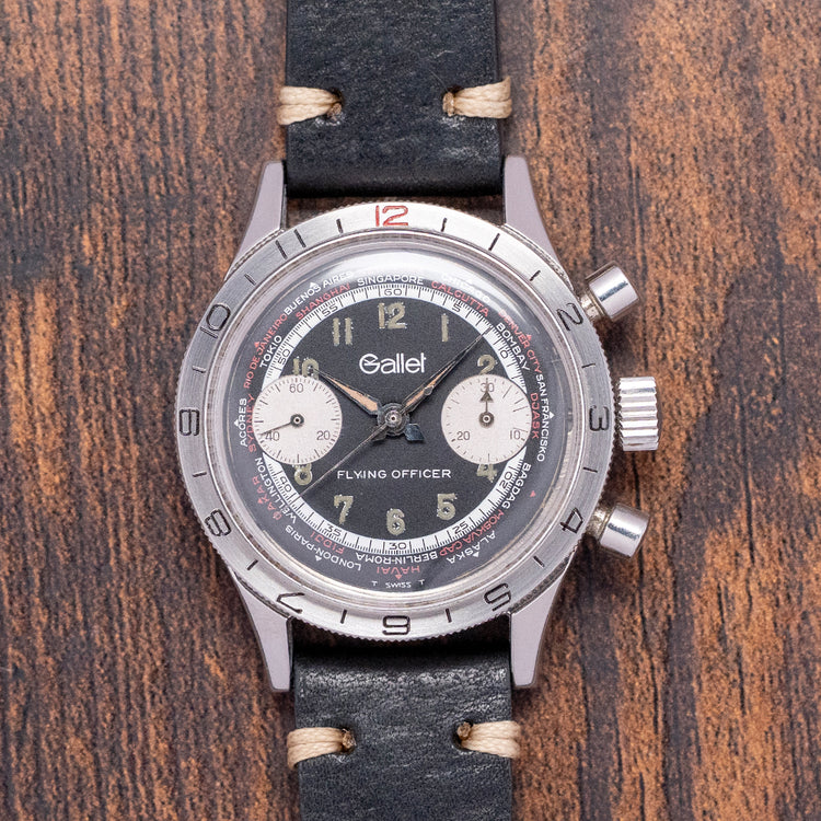 1970s Gallet 'Flying Officer' Black Dial '4th Gen' 36mm