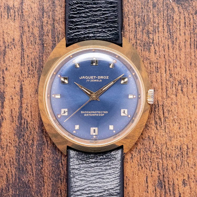 1960s Jaquet-Droz 17 Jewels Electric Blue Dial Art-Deco 34.5mm