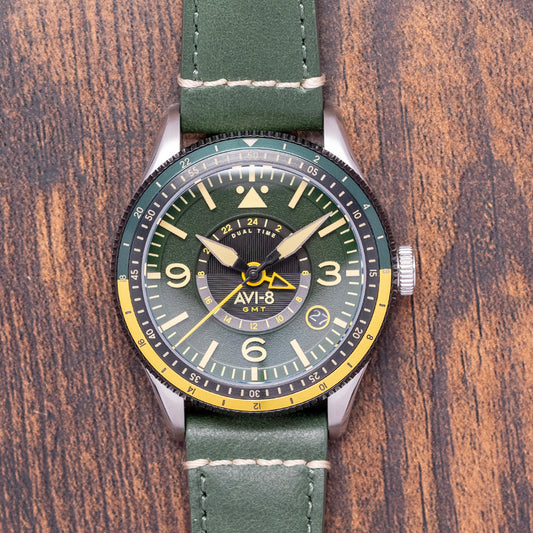 2025 AVI-8 Flyboy Airmaster GMT Fuselage Green 40mm