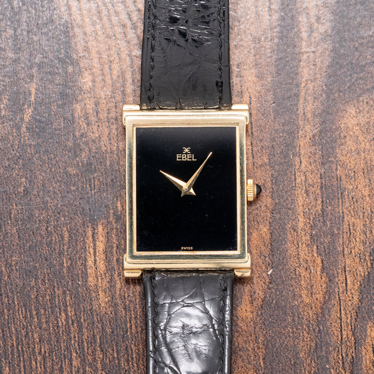 1970s Ebel 18ct Yellow Gold Black Dial 25x36mm 'Tank'