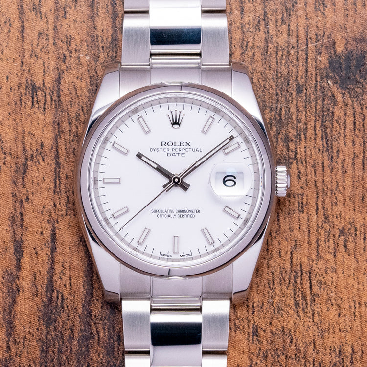 2019 Rolex Oyster Perpetual Date 34mm White Dial 115200