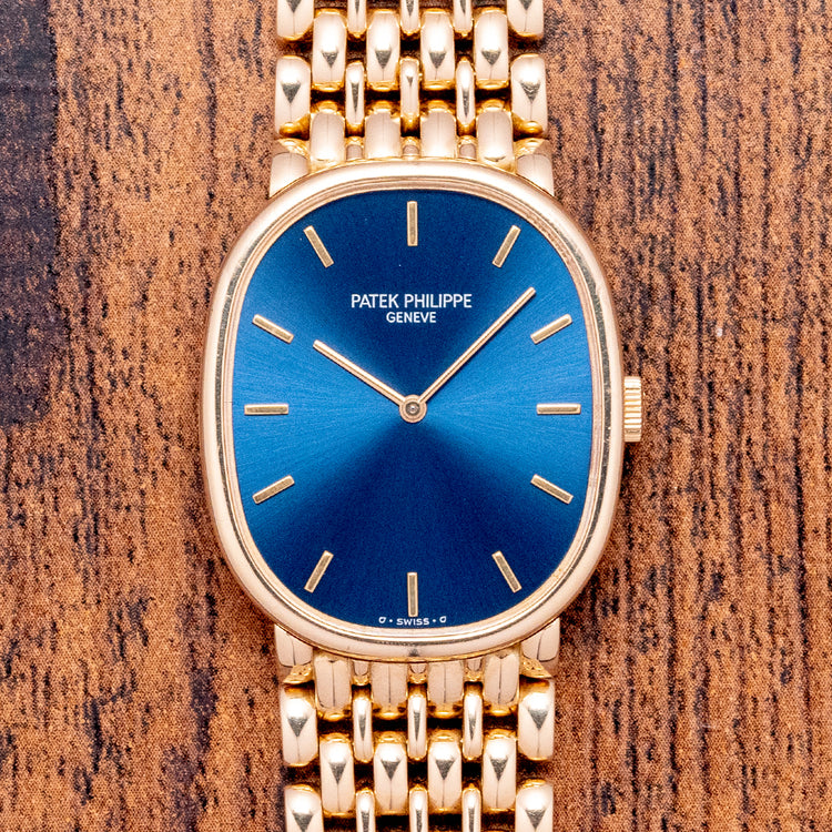1990s Patek Philippe Ellipse 18ct Gold Blue Dial 3848/22