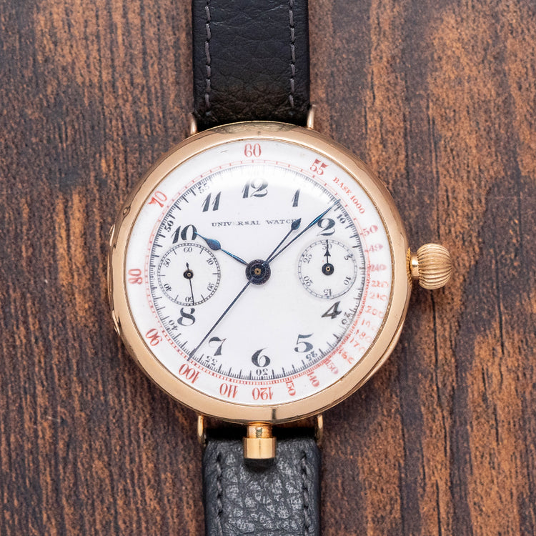 1920s Universal Watch 18ct Gold Monopusher Chronograph 41.5mm