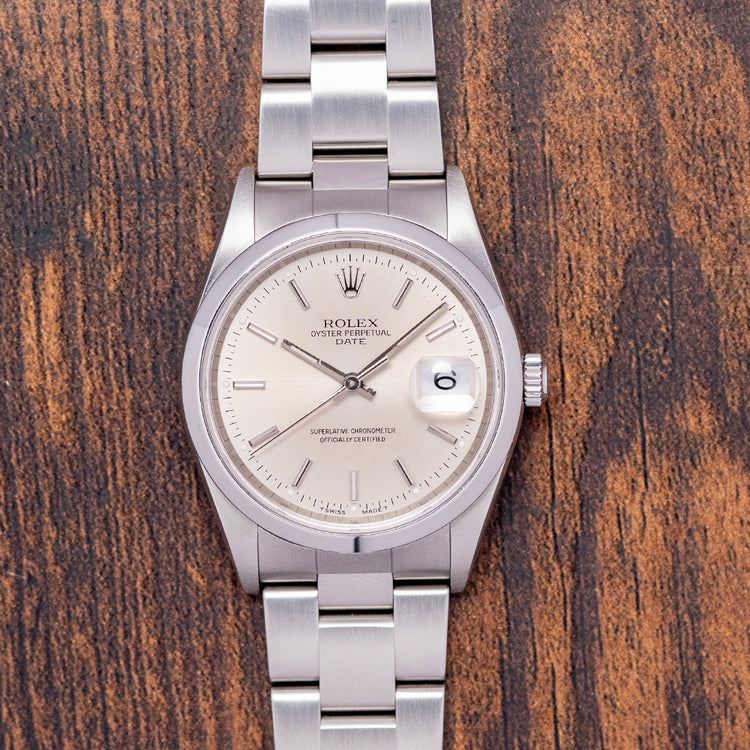 2002 Rolex Oyster Perpetual Date Silver Dial 34mm 15200