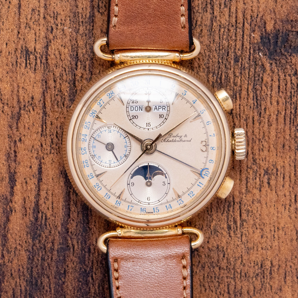 T*1様 Dubey & Schaldenbrand Calendar 手巻き 1980s Dubey & Schaldenbrand 18ct Triple Calendar Moonphase Chronograph