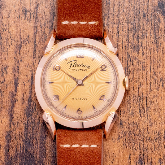 1950s Fleuron 18ct Rose Gold Bombe Lugs 35mm Manual