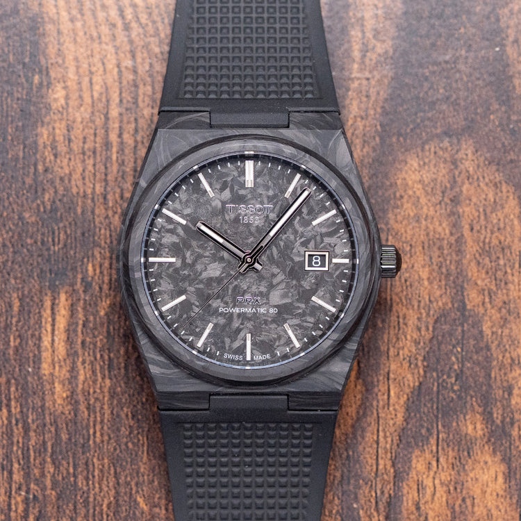 2024 Tissot PRX Black Carbon Automatic 40.5mm on Rubber