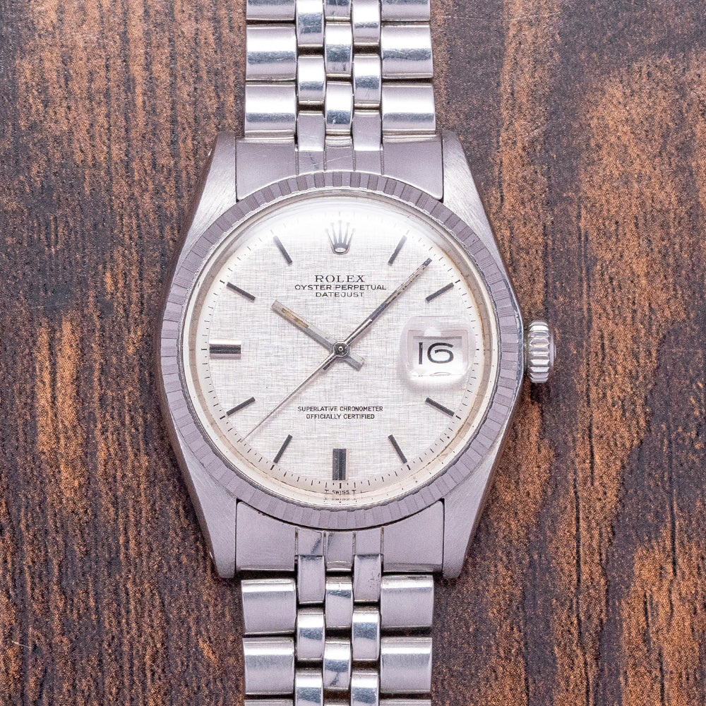 1978 Rolex Datejust 36mm Linen Dial Engine-Turned Bezel 1603