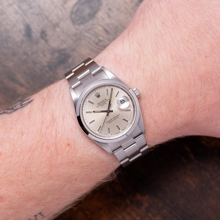 2002 Rolex Oyster Perpetual Date Silver Dial 34mm 15200