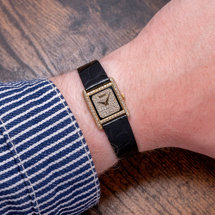 1979 Piaget Classique Yellow Gold Onyx Diamonds 40825 20x25mm