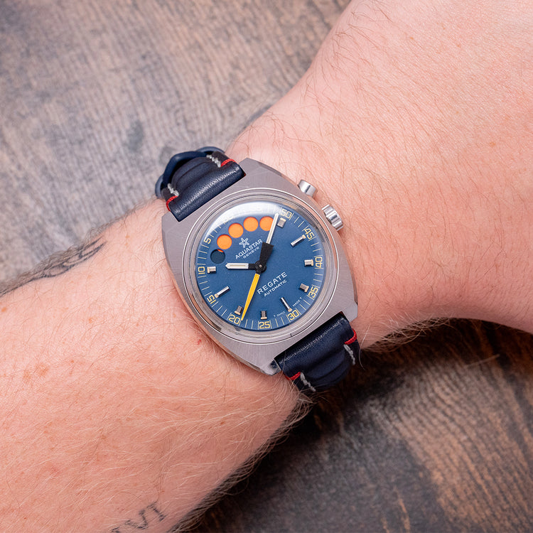 1970s Aquastar Regate Blue Dial Yacht Timer Automatic 39mm