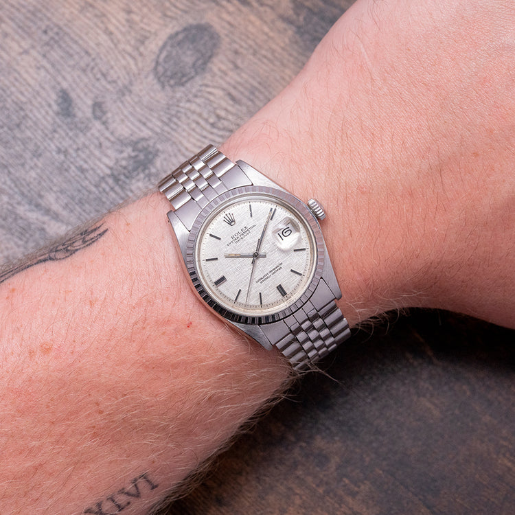 1978 Rolex Datejust 36mm Linen Dial Engine-Turned Bezel 1603
