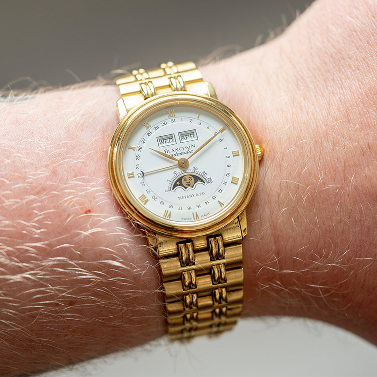 1990s Blancpain Villeret Moonphase Tiffany & Co 18ct Gold - vault