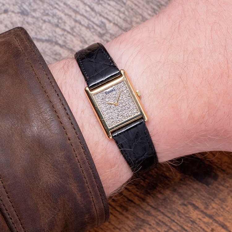 1980s Piaget Tank Tradition 18ct Yellow Gold Diamond Dial