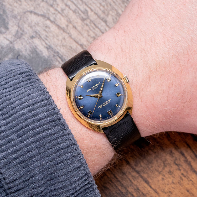 1960s Jaquet-Droz 17 Jewels Electric Blue Dial Art-Deco 34.5mm