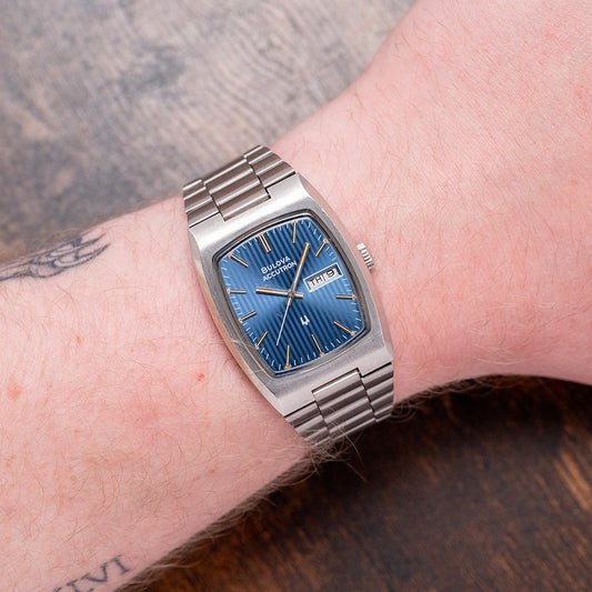 1976 Bulova Accutron Blue Dial on Bracelet 7866 32mm