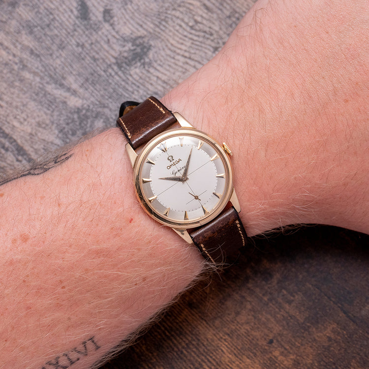 1962 Omega Geneve 9ct Gold Crosshair 34mm 13332 Box & Papers