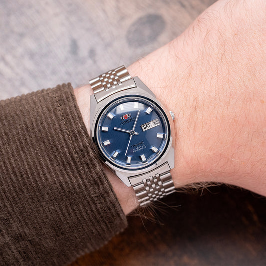 1960s Orient Crystal Automatic Day Date Blue Dial with Bracelet 36mm