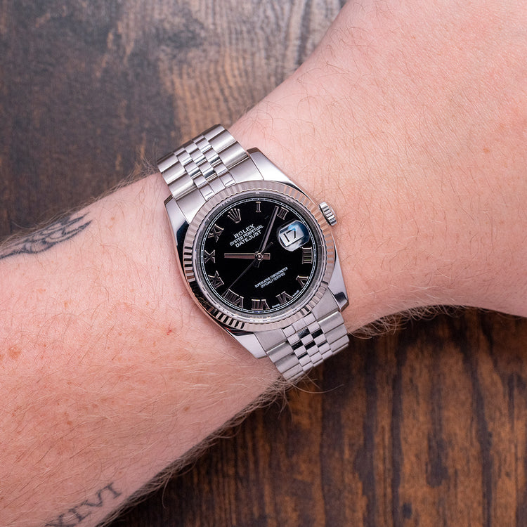2010s Rolex Datejust 36mm Black Roman Dial Fluted 116234
