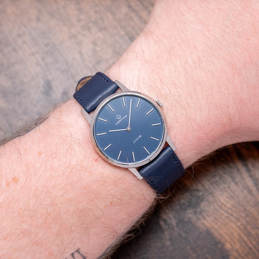 1970s Certina Jubile Blue Dial Manual Cal. 396 Steel 34mm