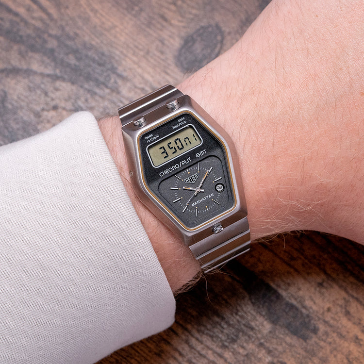 1970s Heuer Chronosplit GMT Manhattan Quartz 104.403