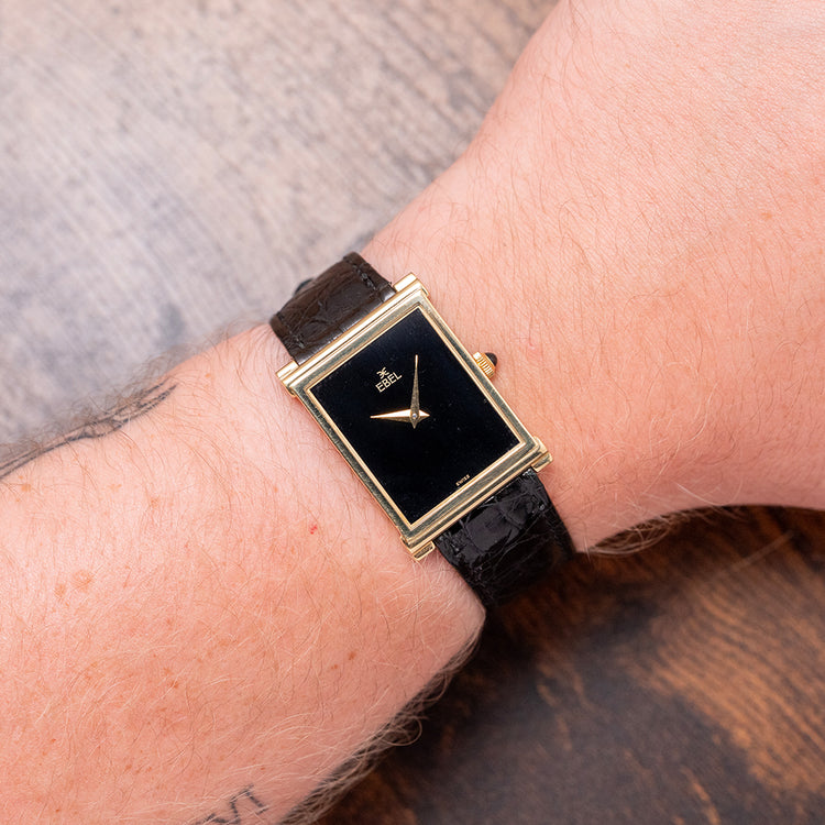 1970s Ebel 18ct Yellow Gold Black Dial 25x36mm 'Tank'
