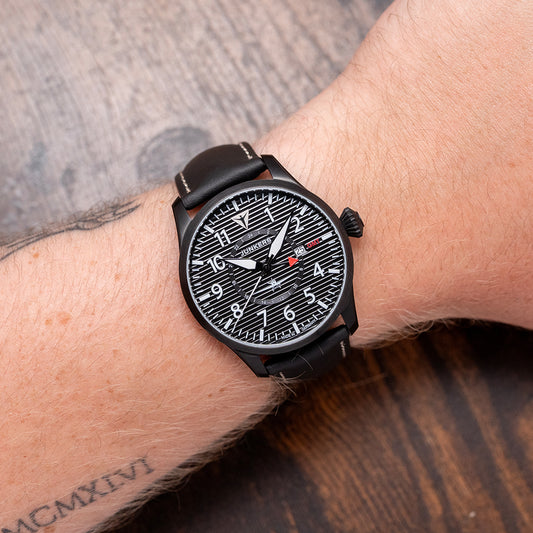 2026 Junkers Flieger GMT Black Quartz 42mm on Strap