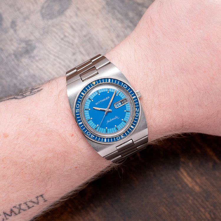1970s Wittnauer Automatic Blue Dial 'Diver' on Bracelet 37mm