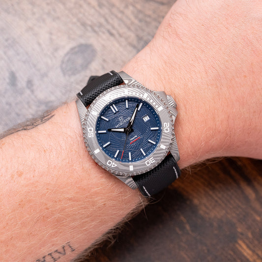 2024 McQuaide Q1-B Abyss Damascus Steel Automatic 43.5mm