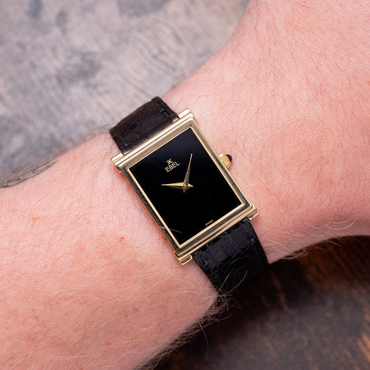 1970s Ebel 18ct Yellow Gold Black Dial 25x36mm 'Tank'