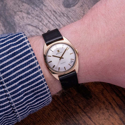 1973 Zenith Automatic Date 9ct Gold Tonneau Case Box & Booklets