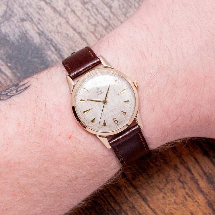 1962 Tudor Royal 9ct Gold Linen Dial 32mm Mechanical