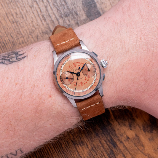 1930s Zodiac Chronograph Landeron 47 Salmon Dial 34mm