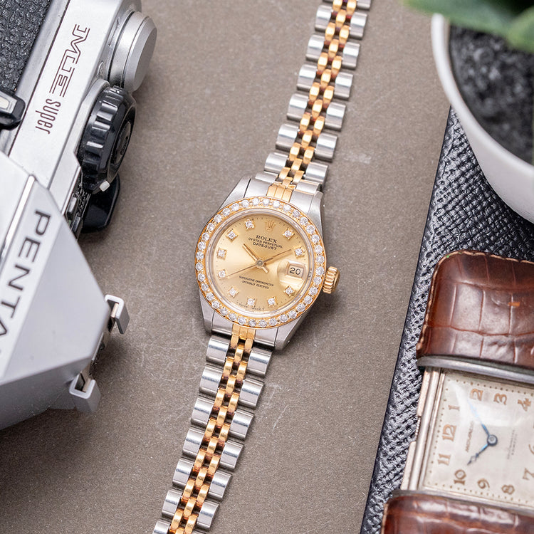 1990 Rolex Lady-Datejust 26mm Steel & Gold Factory Diamonds 69173