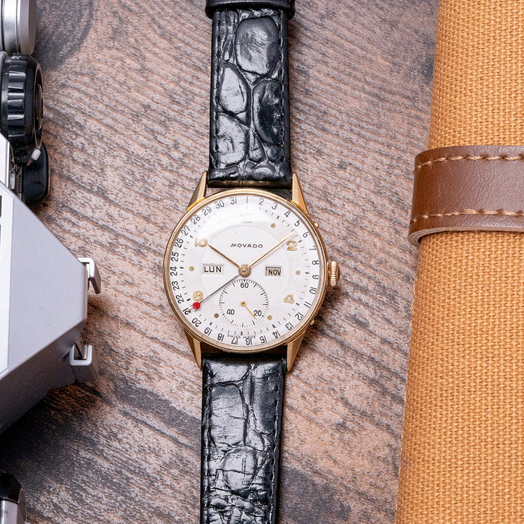 1940s Movado 18ct Yellow Gold Triple Date 4776 32mm